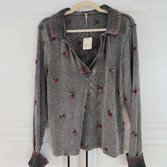 Free People Alana Embroidered Henley – Size L - Picture 1 of 8